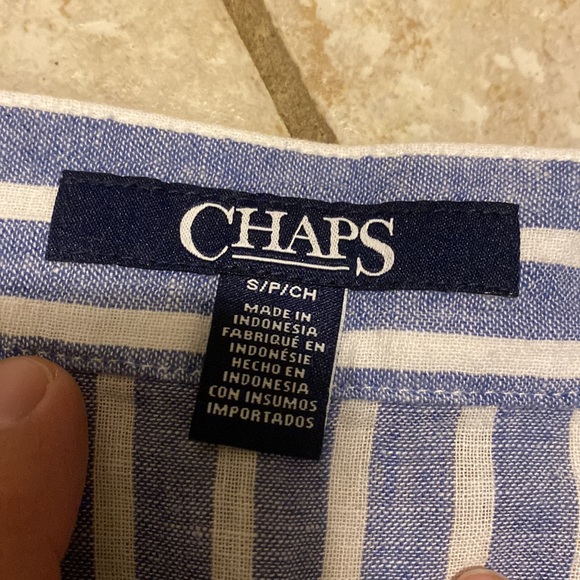 Chaps | Blue and White Striped | Wrap Skirt with Ruffle Trim | Size Small - Picture 5 of 13